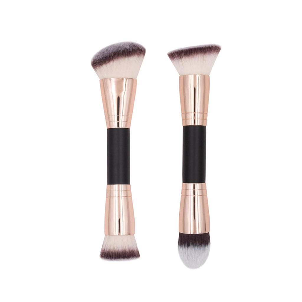 COSLUXE Makeup Brushes Dual-ended Foundation Brush Concealer Brush, 2-in-1 Make Up Brushes Synthetic Kabuki Brush for Concealer Eye Shadow Eyeliner Eyebrow Make Up Brush (Brown - Flat/Angled Round, 1 - Pcs) - Image 2