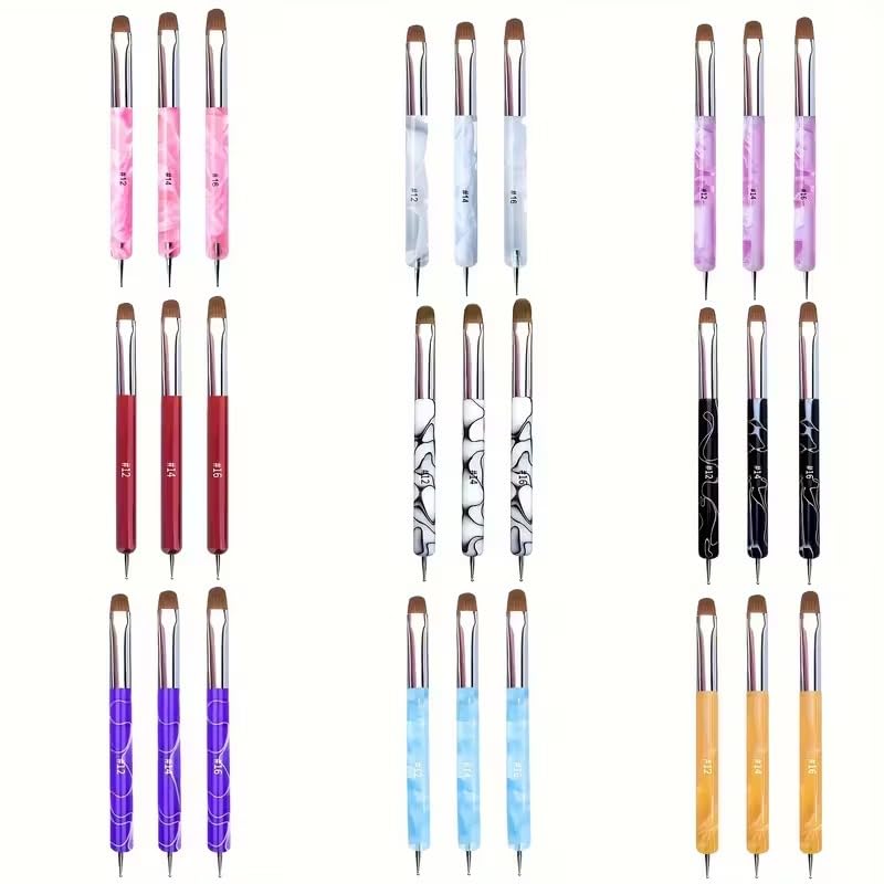NAILWIND 3 Pcs Double Ended Liner Brush for Nails Gel French Manicure Brush Nail Dotting Tool Professional Manicure Tool for Manicure Cuticle Clean Up Nail Art Design 12#, 14#, 16# - Image 2
