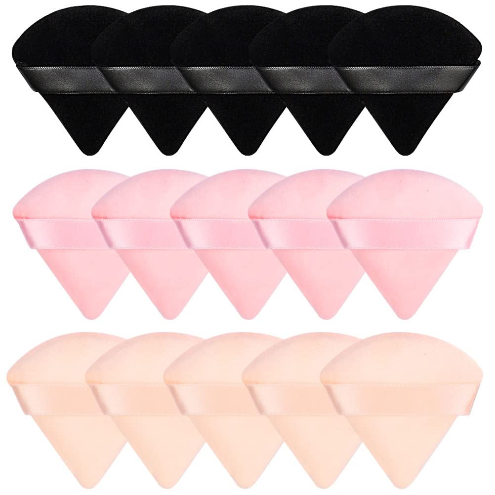COSLUXE 15pcs Triangle Powder Puff for Women Makeup Sponge Multicolored Face Dry Wet Puff for Loose Body Powder, Cotton Cosmetic Sponge for Contouring, Under Eyes and Corners