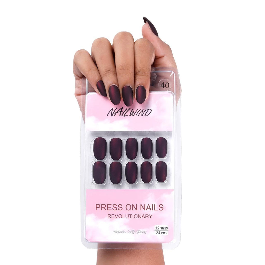 NAILWIND 24pcs Press on Nails | Matte Natural French Short False Nails | Acrylic Full Cover Nails | Natural Fake Nails Delicate & Comfortable for Women and Girls (V-40)