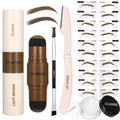 COSLUXE UCANBE 25 Eyebrow Stamp Stencil Kit With Dual-Color Eyebrow Stamp Pomade, Reusable Eyebrow Stencils,Finising Powder,Brush,Eyebrow Razor,Zipper Pouch,Waterproof Eye Brow (01-Blonde+Light Brown)