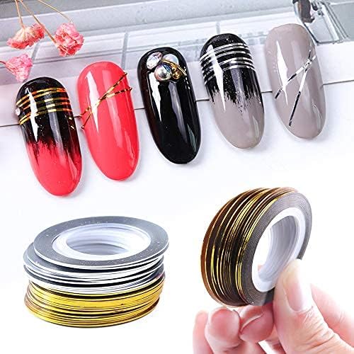 NAILWIND Nail Art Tip Sticker and Tape Line, Foil Striping Tape for Decoration (10 PCS, Gold - Silver) - Image 4