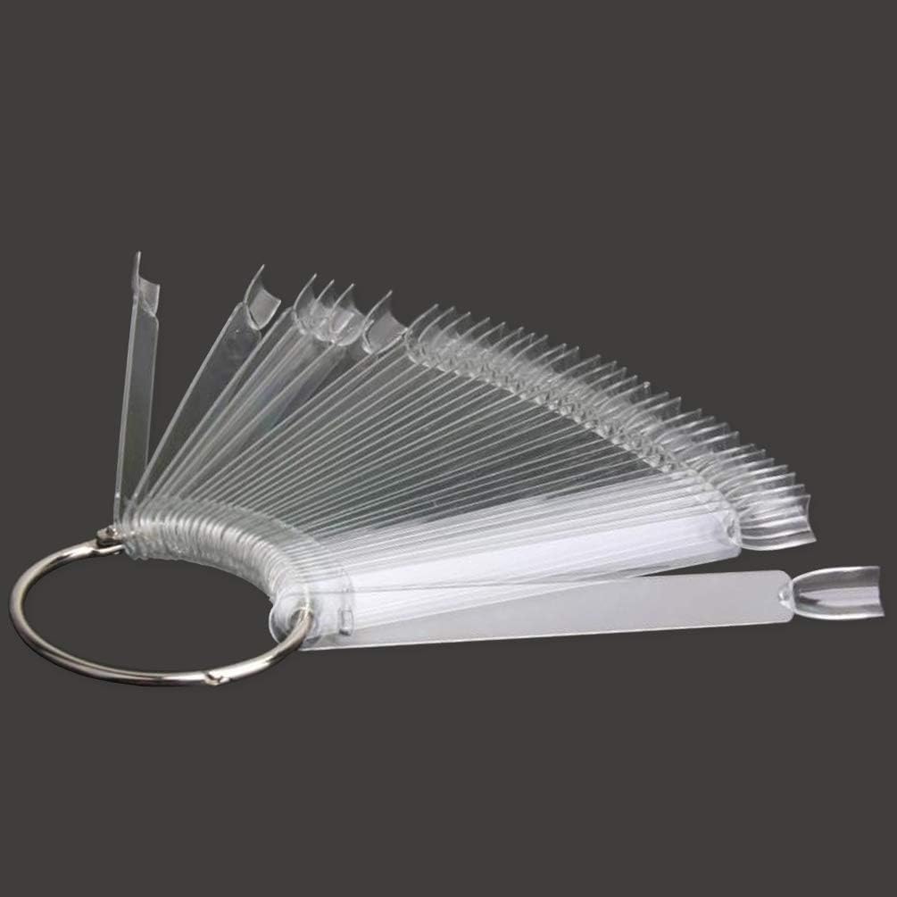 COSLUXE Fan-shaped Nail Art Tips Display Polish Board Display Practice Sticks Tool with Metal Screw Split Ring Holder (Clear, 50 Pcs set) - Image 8