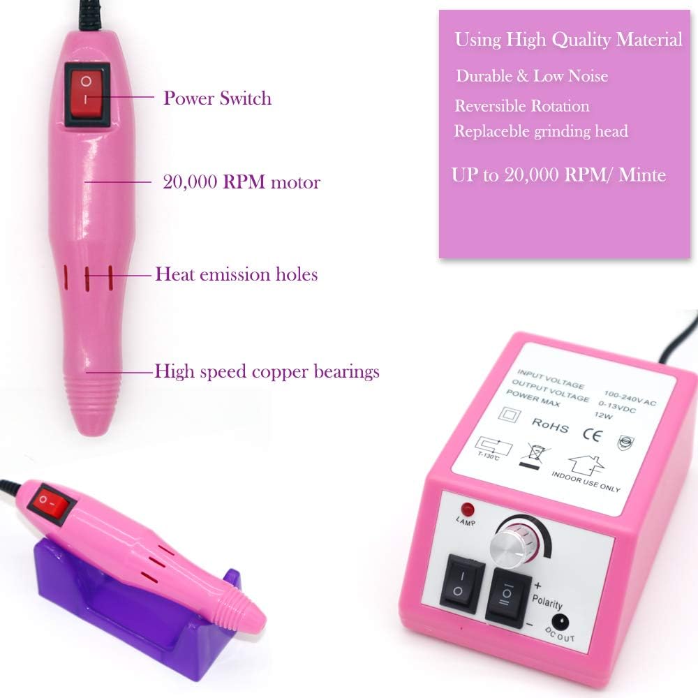 NAILWIND Professional Nail Drill Machine 20000 RPM, Electric Nail Drill, Nail File Kit for Acrylic Nails, Gel Nails Glazing Nail Art Polisher Sets for Home Salon Use Nail Drill Manicure Pedicure Set - Image 5