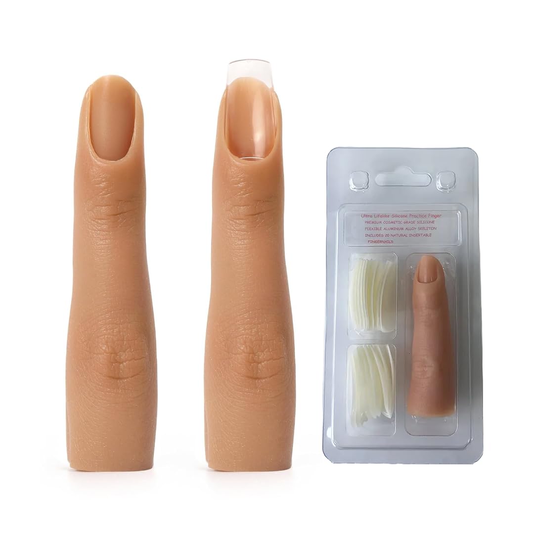 NAILWIND Silicone Practice Fingers for Acrylic Nails, Soft Nail Training Model Practice Finger, Flexible Nail Mannequin Finger for DIY Nails Practice, Including 20pcs Tips