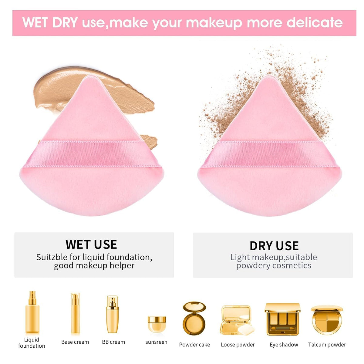 COSLUXE triangle puff, pizza puff makeup Puff The Perfect Trio | 3 Set of Pink triangle puff for Makeup Sponges | for Foundation, Liquid, Cream, Powder, Beauty Gift Set Woman, Girl - Image 7