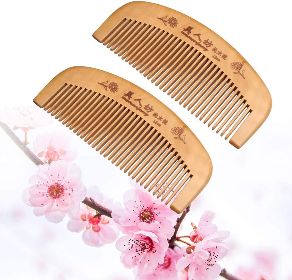 COSLUXE Wooden hair comb for women, Hair Comb, Natural Wooden Anti Static Massage Comb with Fine and Wide Tooth for Men and Women Moon-Comb, 2 Pcs - Image 5