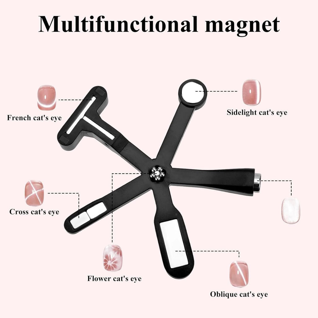 NAILWIND 6 in 1 Cat Eye Magnet for Nails, Multi-Function Strong Magnetic Nail Polish Tools Art Magnet for Cat Eye Gel Polish, 9D Stripes, Galaxy French Nail Designs, and DIY Home Salon Manicure - Image 5