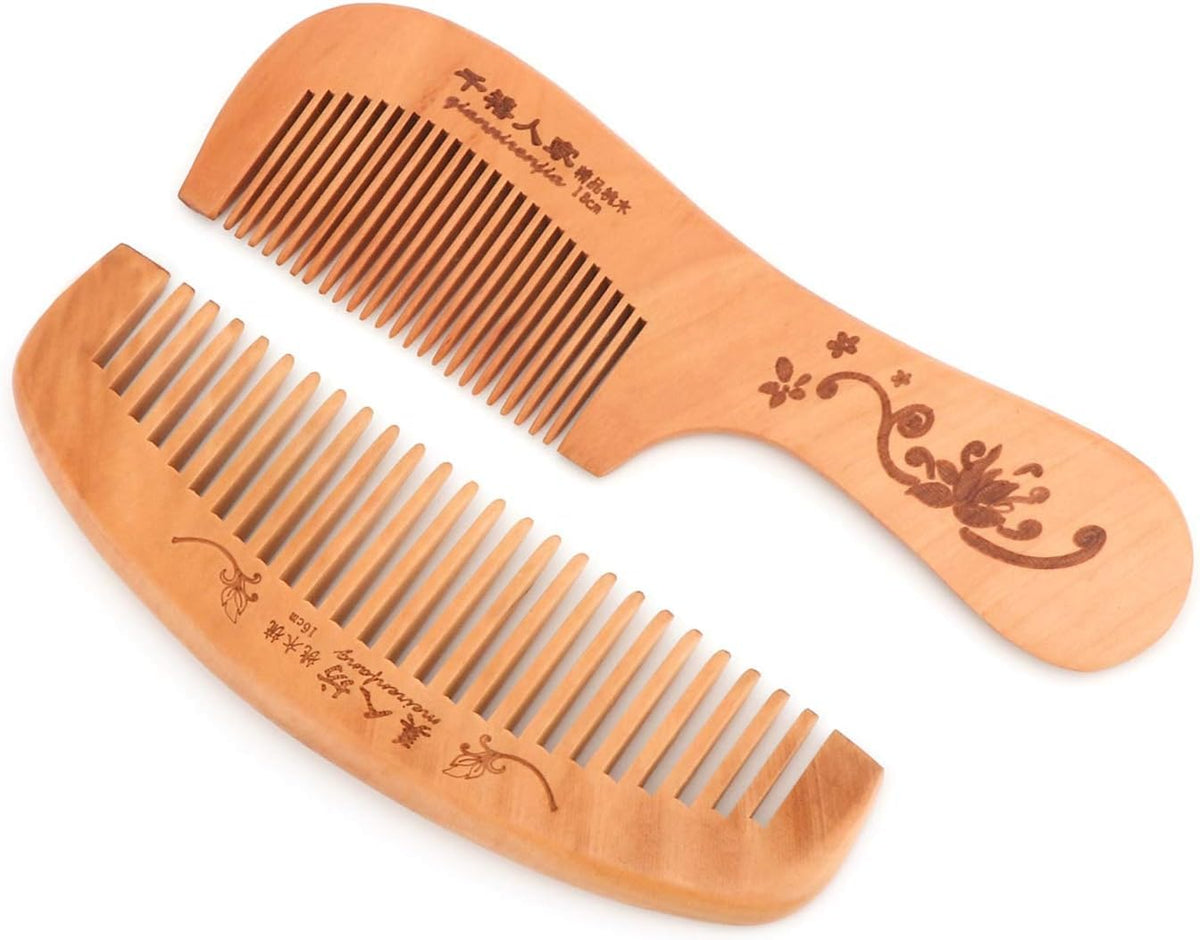 COSLUXE Wooden hair comb for women Wooden Comb Hair Comb, Natural Anti Static Massage Comb with Fine and Wide Tooth for Men Women 1-Handle Comb, 2 Pcs - Image 6