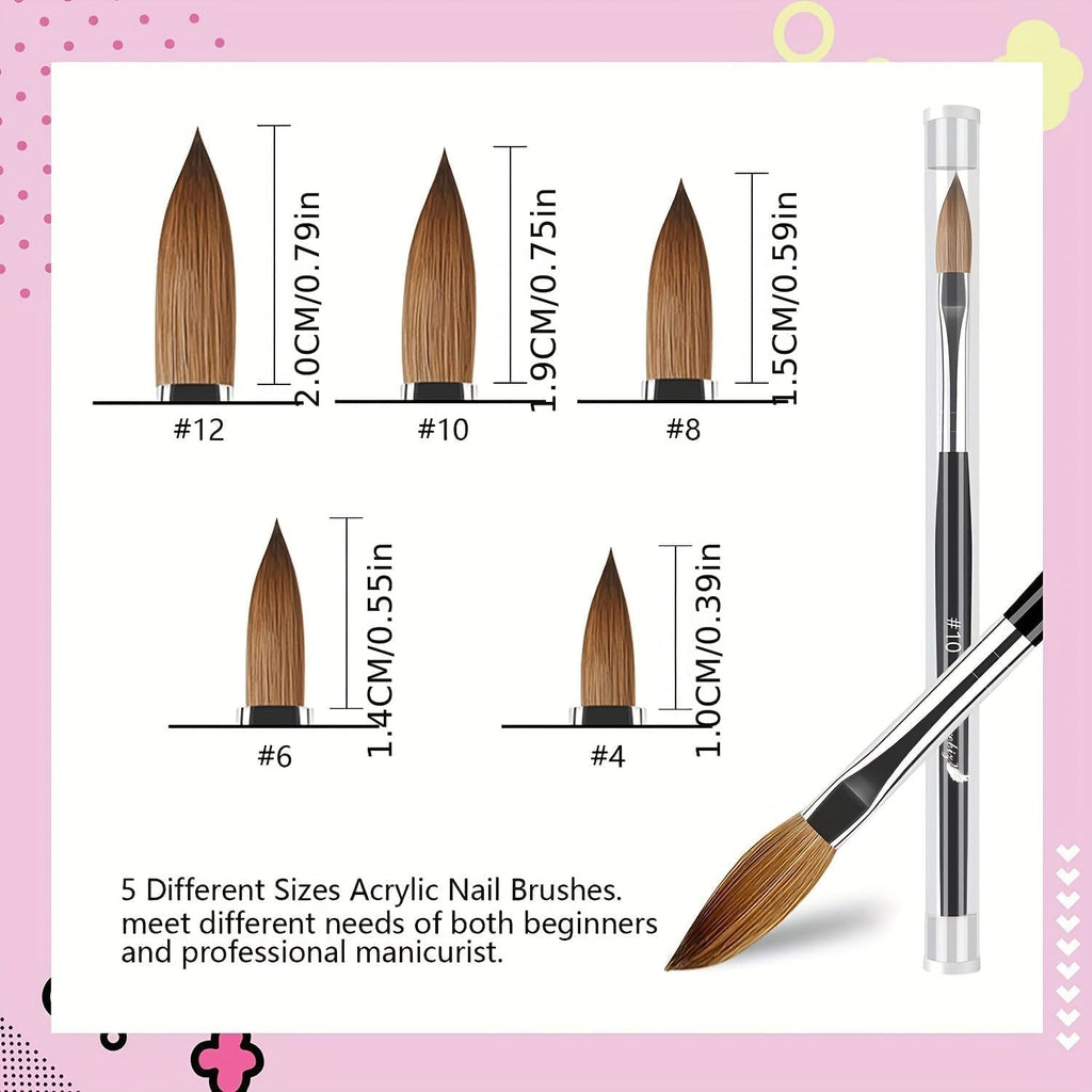 NAILWIND 5pcs Acrylic Nail Brush Set for Acrylic Powder, Professional Nail Art Brushes Sizes 4/6/8/10/12 for Acrylic's Application, Nails Extension & Carving Manicure Tool Nail's Art Tool - Image 2