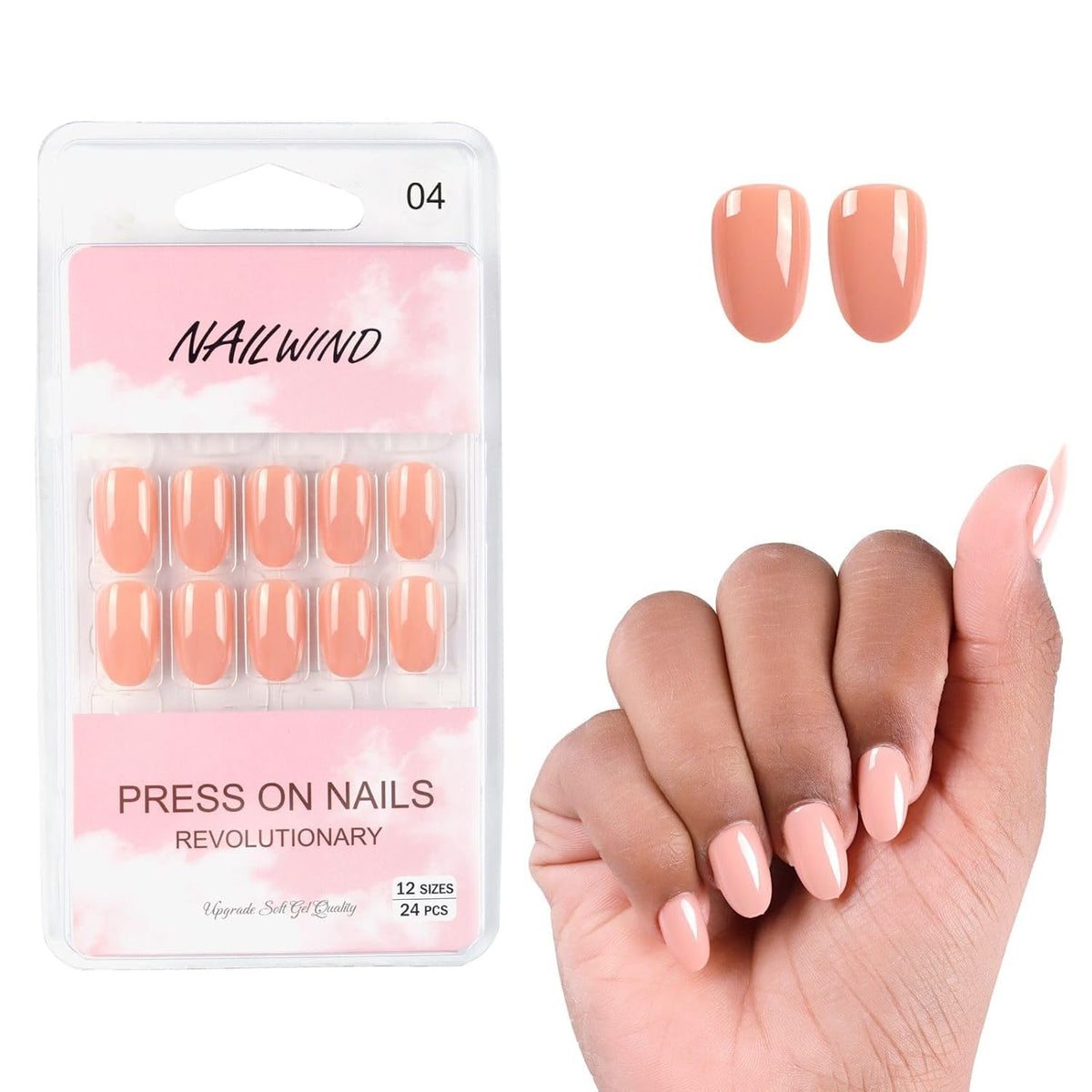 NAILWIND 24pcs Press on nails | Natural Short False Nails | Acrylic Full Cover Nails | Natural Fake Nails Delicate & Comfortable for Women and Girls (V-04) - Image 2