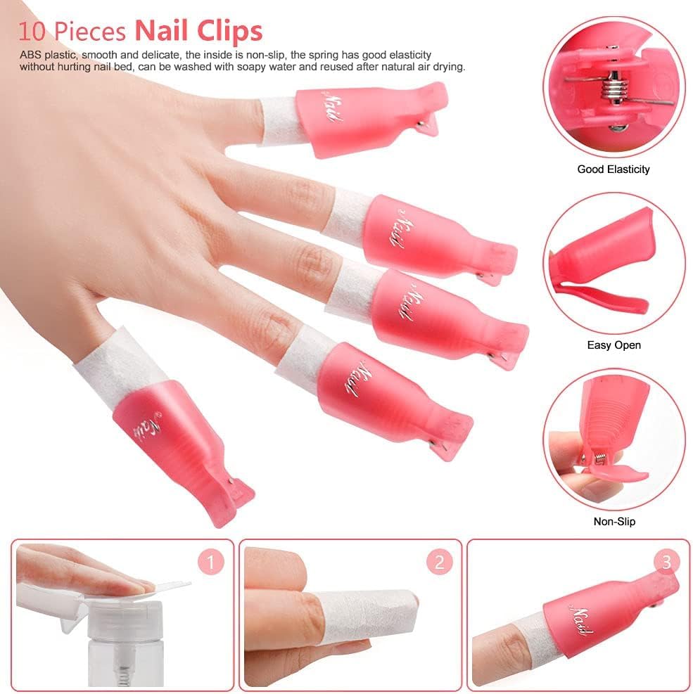 NAILWIND Nail Polish Gel Remover Tools Kit - 500 Nail Remover Cotton Pad,10 Pcs Soak Off Cap Clip,1 Nail File,1 Pcs Press Bottle, Nail Brush, Cuticle Pusher Tools Kit - Image 9