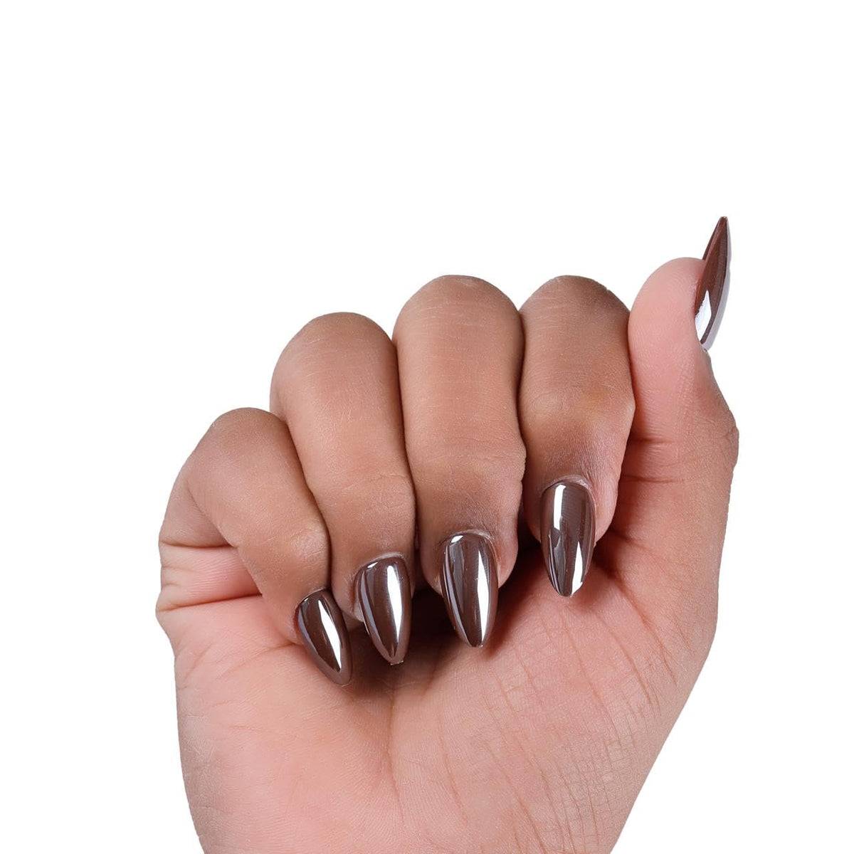 NAILWIND 30Pcs Short Almond chrome & Cat eye Nails, Press On Nails, Soft Gel Mirror Designs Glossy Nail's with Nail Glue, Reusable Glue On in 15 Sizes - 30PCS Stick On Nail Kit, Acrylic Nail for Women 16 - brown - Image 4