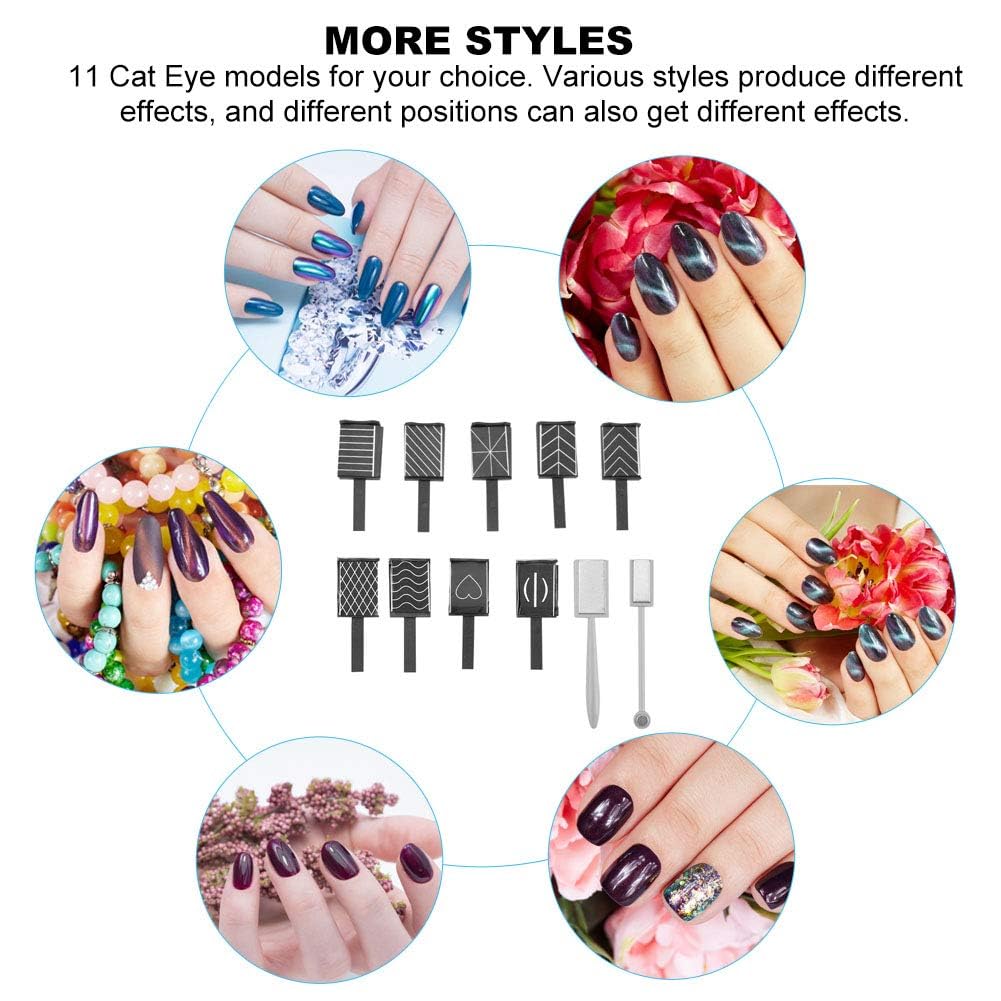 NAILWIND 9 Pcs 3D Cat Eyes Nail Art Magnetic Pen Set, Double-head Magic Magnet Stick, For 3D Magnetic Cat Eye Gel Nail Polish Nail Art Manicure Tool - Image 5