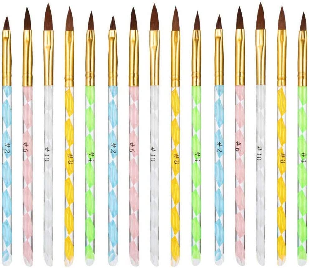 NAILWIND Acrylic Nail Brush Set for Acrylic Powder, Poly Extension Gel Brush, Nail Art Tips Builder Brush, for Application UV Gel Brushe with Glitter Handle SET