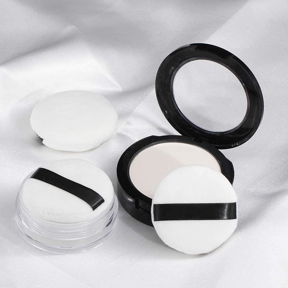 Cosluxe Pro Powder Puff, 3 pcs Ultra Soft Washable Velour Fluffy Body Powder Puffs with Ribbon, Pure Cotton Round Makeup Puff, for Loose Powder Mineral Powder Body Powder, for women White Mini - Image 4