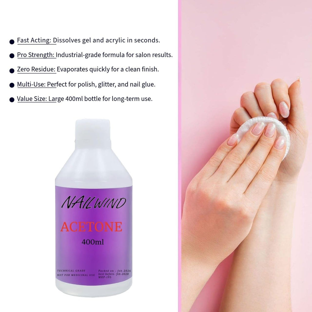 NAILWIND Acetone Nail Polish Remover - 400ml | Professional Grade Formula | Fast Drying | Nourishing | Versatile Use | Easy to Use | No Residue | With Pump Bottle | ACETONE - Image 4