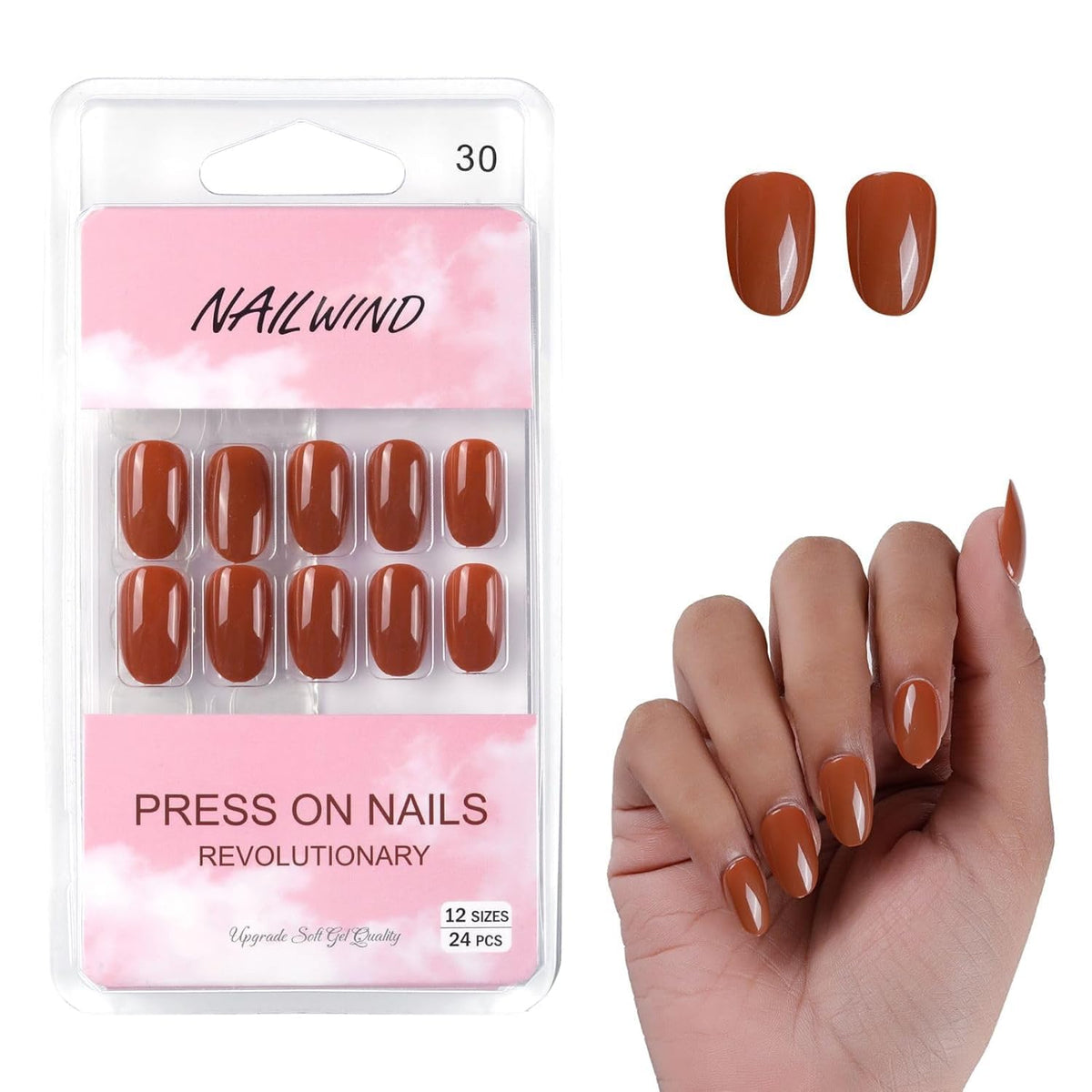 NAILWIND 24pcs Press on Nails | Natural French Short False Nails | Acrylic Full Cover Nails | Natural Fake Nails Delicate & Comfortable for Women and Girls (V-30) - Image 2