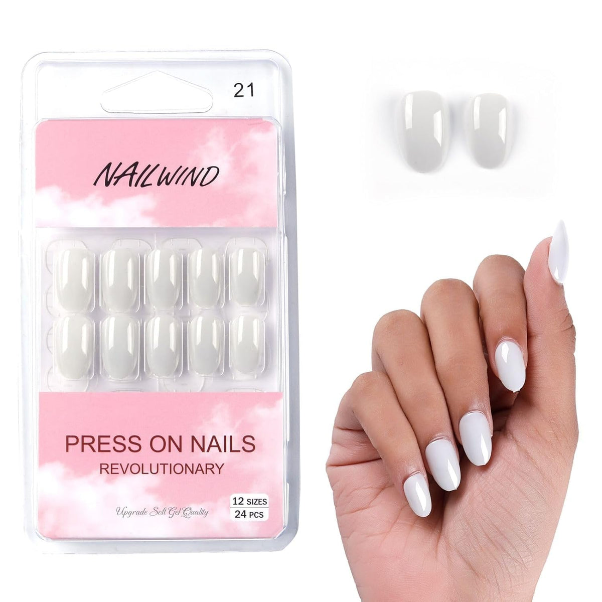 NAILWIND 24pcs Press on Nails | Natural French Short False Nails | Acrylic Full Cover Nails | Natural Fake Nails Delicate & Comfortable for Women and Girls (V-21) - Image 2