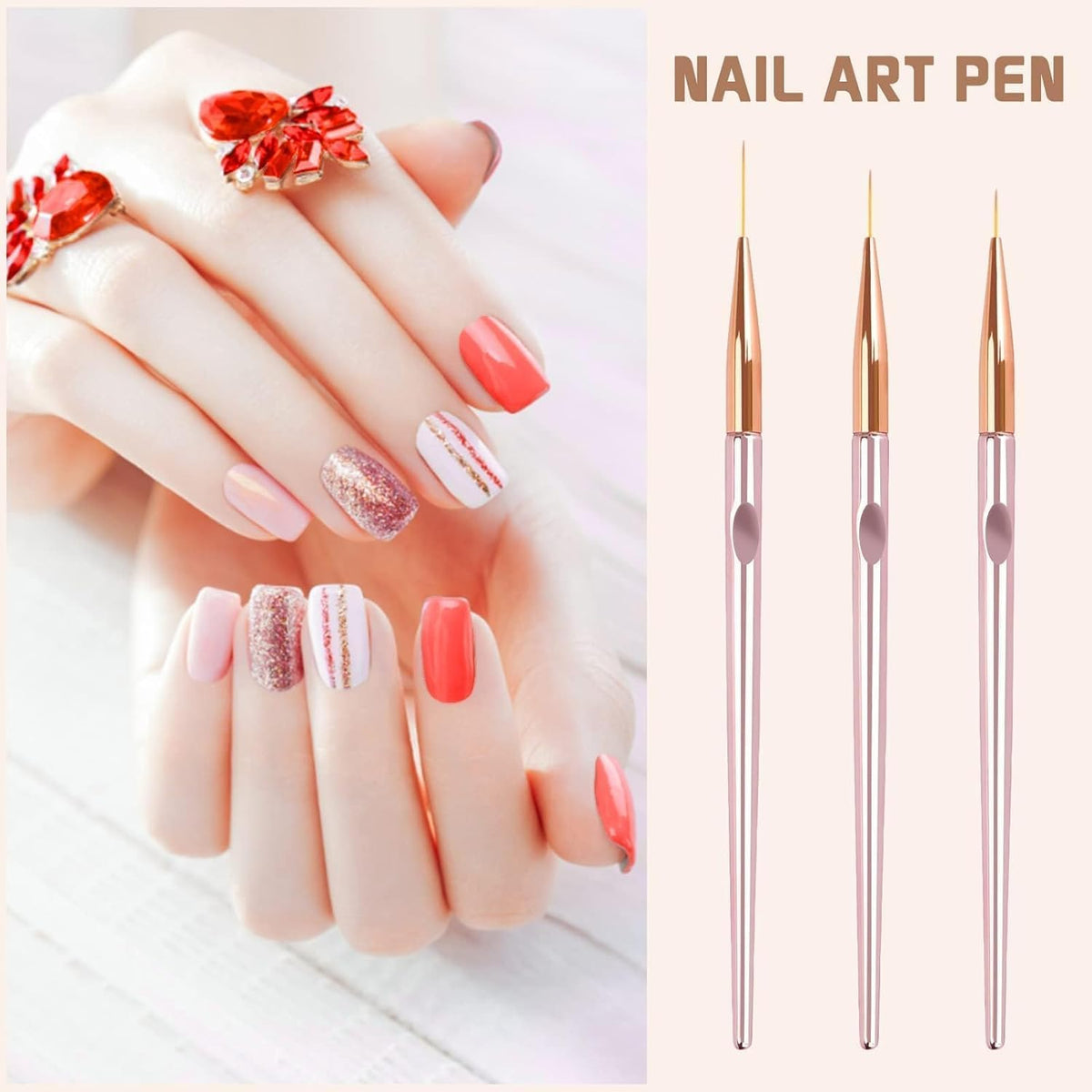 NAILWIND 3PCS Rose Gold Nail Liner Brush Nail Design Brushes Thin Nail Art Brush Liner Brush for Nail Paint Brushes for Acrylic Nail Polish UV Gel (7/9/11mm) - Image 4