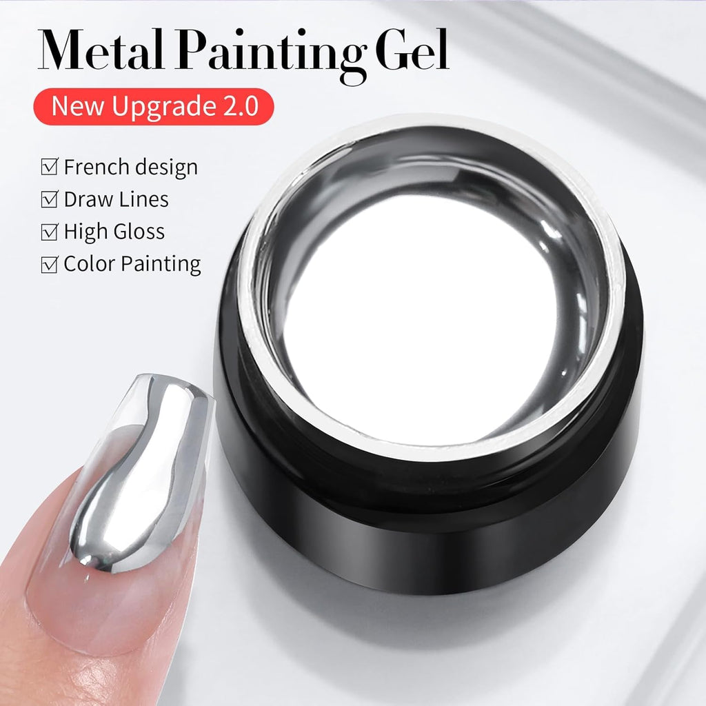 NAILWIND Metallic Gel Nail Polish - 8ml, Metallic Gel Silver Painted Nails Polish 3D Metal Painting Gel Drawing Mirror Nails Gel's Polish Glossy Soak Off DIY Nails Art Manicure - Image 3