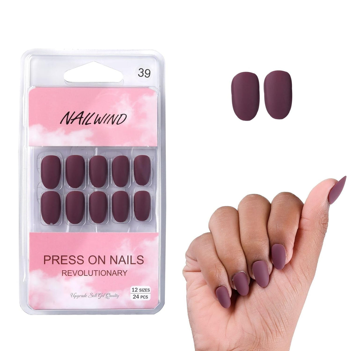 NAILWIND 24pcs Press on Nails | Matte Natural French Short False Nails | Acrylic Full Cover Nails | Natural Fake Nails Delicate & Comfortable for Women and Girls (V-39) - Image 2