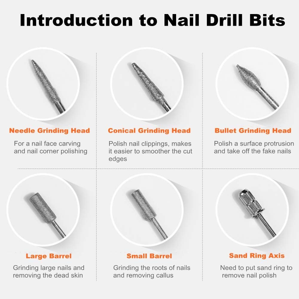 NAILWIND Nail Drill Bits Set Cuticle Tools, Electric Nail Drill Bits Kit 3/32",Nail Drill Machine for Nail Bits, Nail Polishing Clear and Care (Drill Bits, 6 - PCS) - Image 2