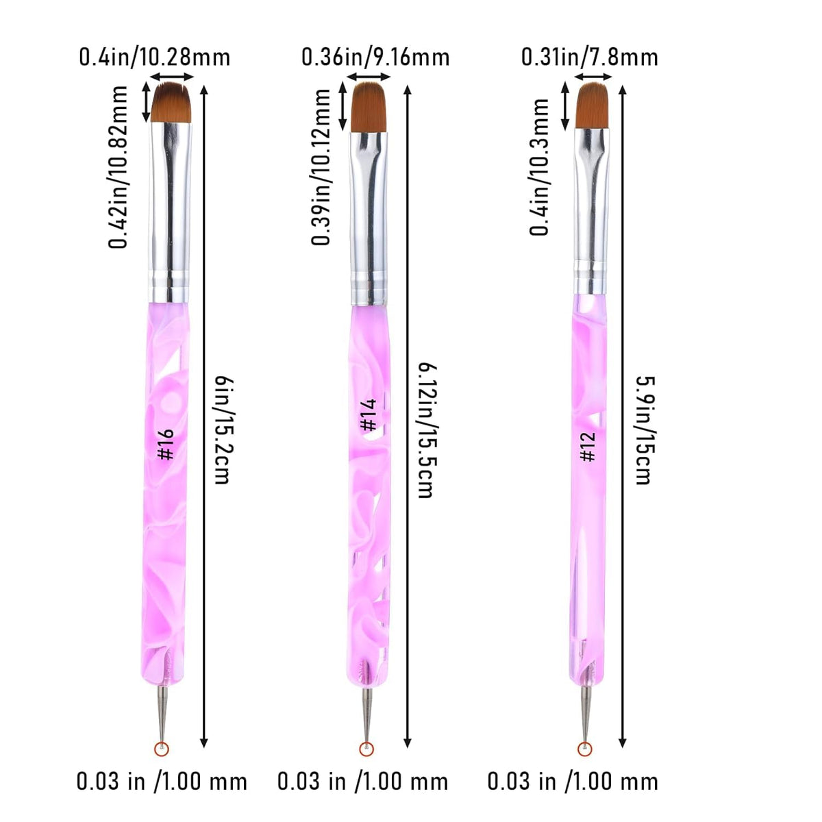 NAILWIND 3 Pcs Double Ended Liner Brush for Nails Gel French Manicure Brush Nail Dotting Tool Professional Manicure Tool for Manicure Cuticle Clean Up Nail Art Design 12#, 14#, 16# - Image 4