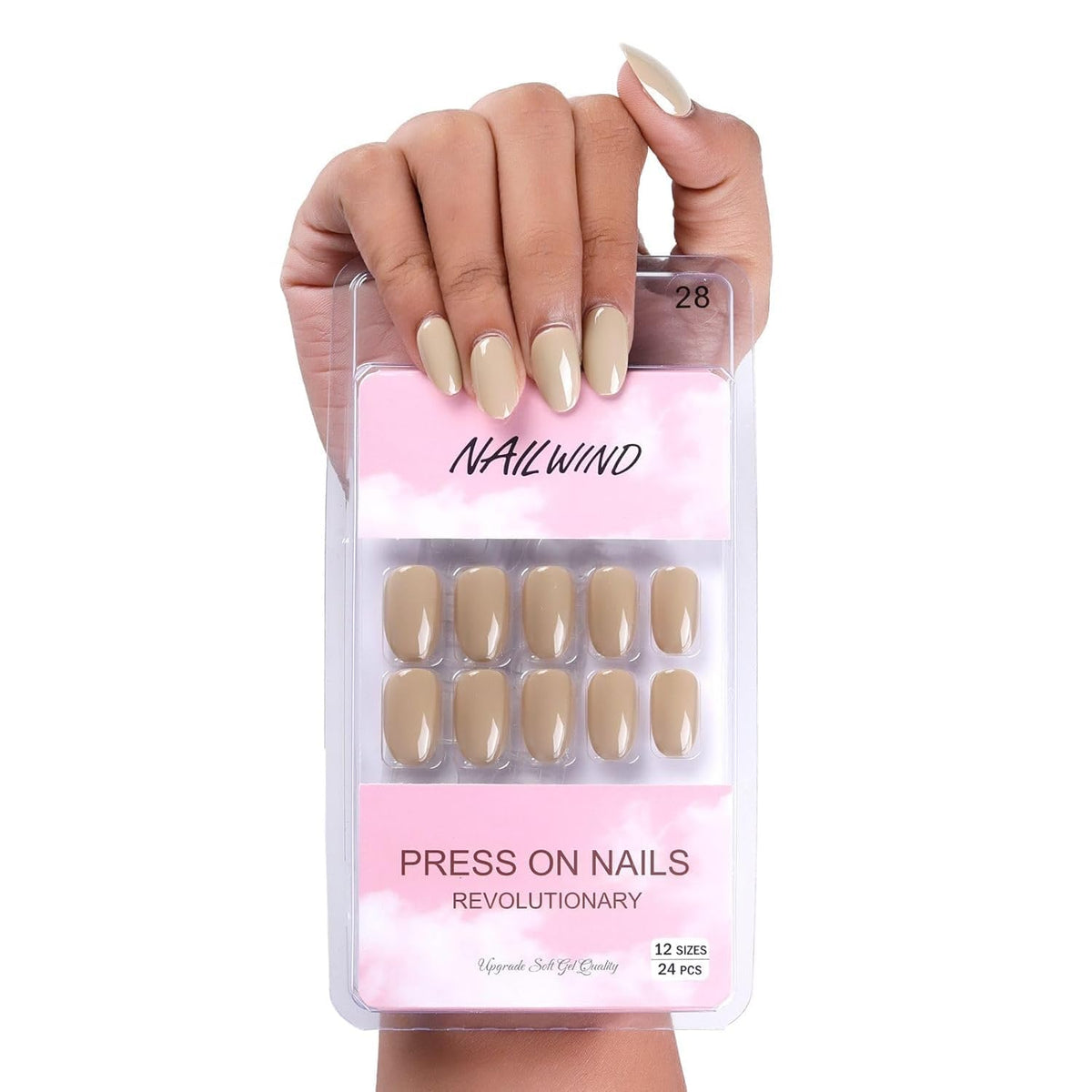 NAILWIND 24pcs Press on Nails | Natural French Short False Nails | Acrylic Full Cover Nails | Natural Fake Nails Delicate & Comfortable for Women and Girls (V-28)