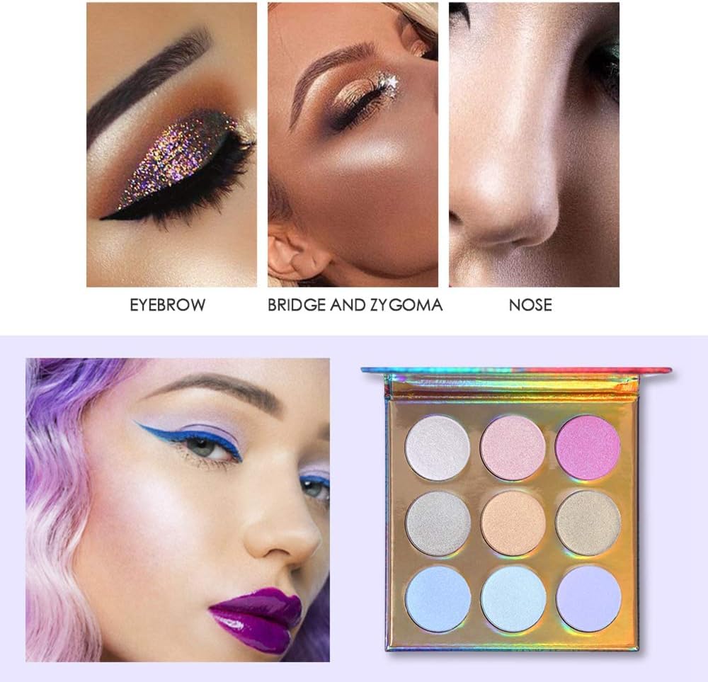 COSLUXE UCAN BE KALEiDOSCOPE Highlighter Powder Makeup Palette, High Pigment Holographic Duo-chrome Shimmer Highlighting Bronzer Glow Easy to Apply Pallets Set - Image 3