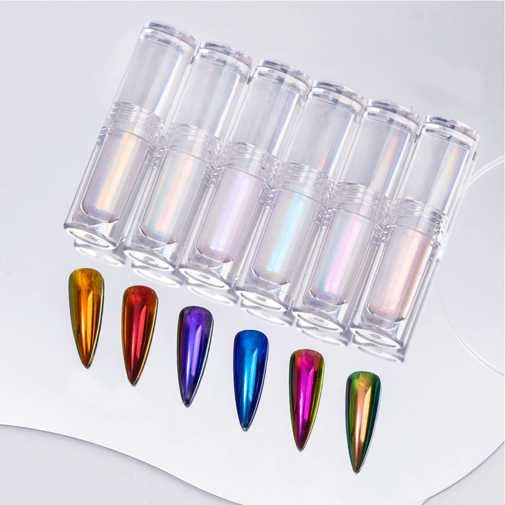 NAILWIND Pearl Liquid Nail Powder,Pearl White Pearlescent Ice Aurora Dust Nail Powder, Chameleon Holographic Chrome Iridescent, Mirror Effect Pigment High Gloss Nail Art Glitter for Home DIY Nail Tips, 2.4g X 6 Pcs Set - Image 6
