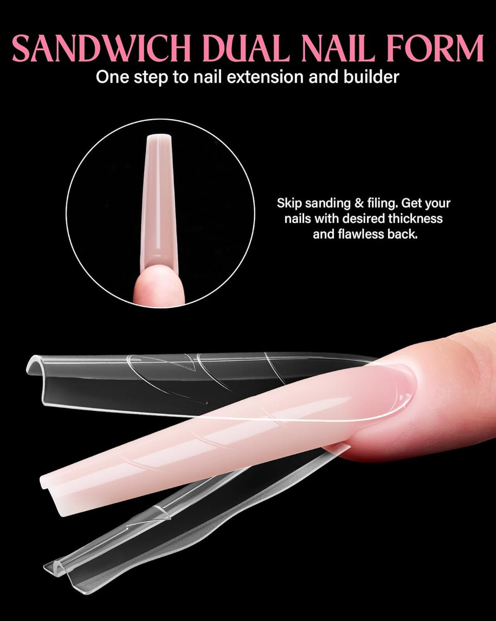 NAILWIND 180 PCS Sandwich Nail Dual Forms, Nail Extension Kit for Beginner & Professional, 15 Sizes /12pc Dual Form for Polygel and Builder Gel, Salon and Home DIY Nail Art Tools (1 - F39 - F47X) - Image 4