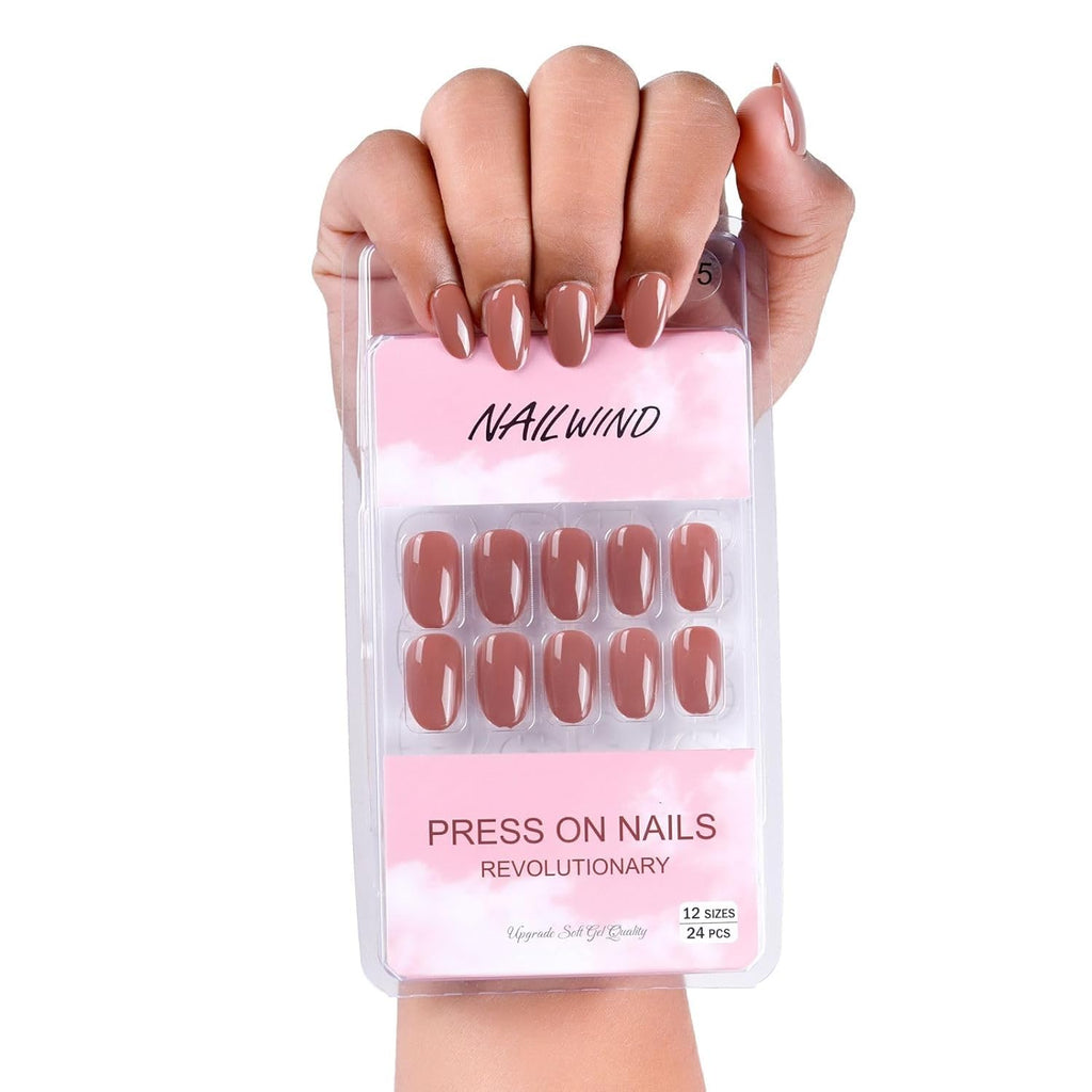 NAILWIND 24pcs Press on nails | Natural Short False Nails | Acrylic Full Cover Nails | Natural Fake Nails Delicate & Comfortable for Women and Girls (V-05)