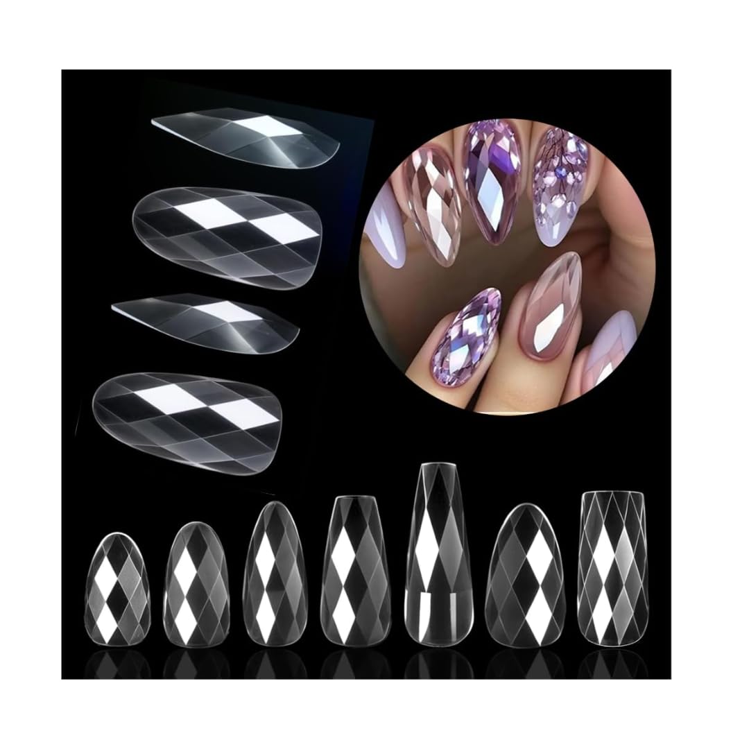 NAILWIND 3D Diamond Shape Designs False Nails,150 Pcs Soft Gel Tips Full Cover Acrylic Nail Tips, Nail Extension 14 Sizes Suitable for Nail Tips Art Salons ? Home (CLEAR, COFFIN) - Image 2