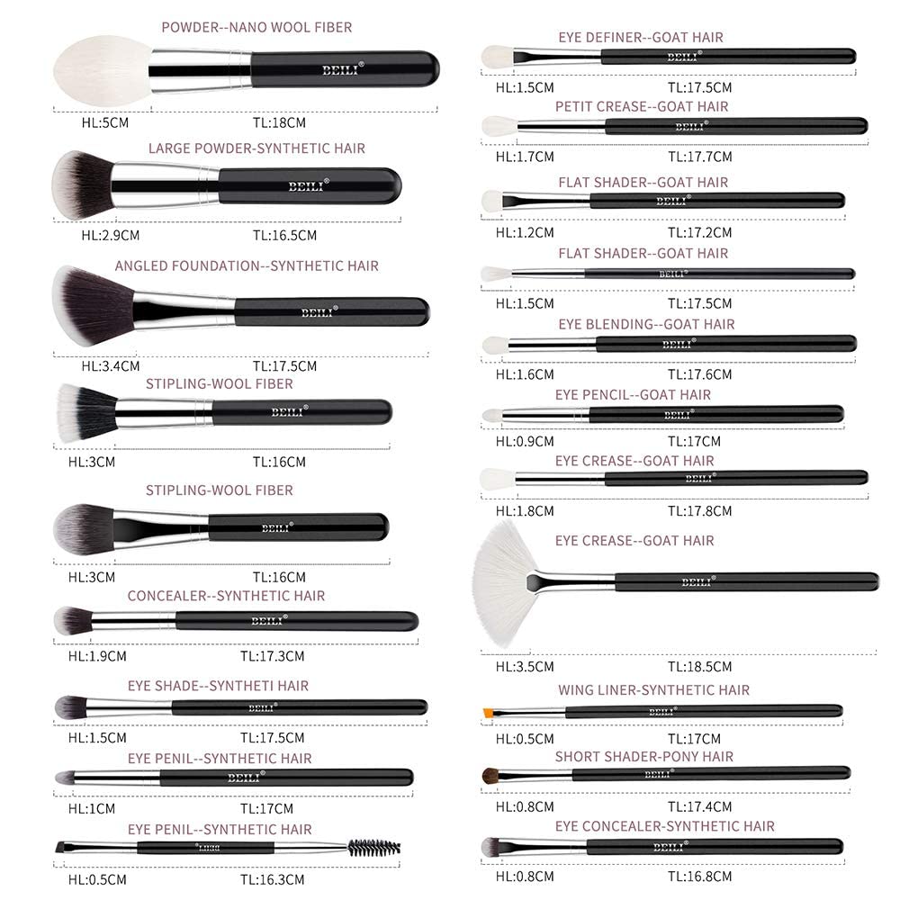 COSLUXE BEILI Professional Makeup Brush Set,Natural Goat Hair Premium Synthetic Kabuki Foundation Face Powder Highlighter Blush Concealer Eye Shadow Blending Eyeliner Make Up Brush B20 - Image 9