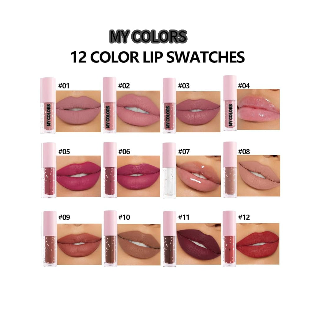 My Colors Matte Liquid Lipstick Set,12 Colors Highly Pigmented Super Stay Liquid Velvet Lipstick, Waterproof Long Lasting Lip Gloss Set, for Women Girl 2ml x 12 - Image 2
