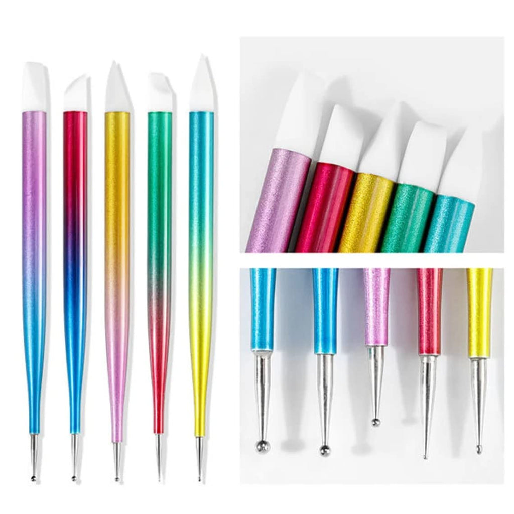 NAILWIND Double Heads Nail Art Pens Silicone Sculpture Pens Nail Dual Head UV Gel Carving Pen, Nail Silicone Brushes Set ,Pottery Clay Sculpting Tools Modeling Painting Drawing Tool DIY Art Craft Rainbow Colors, 5 pcs