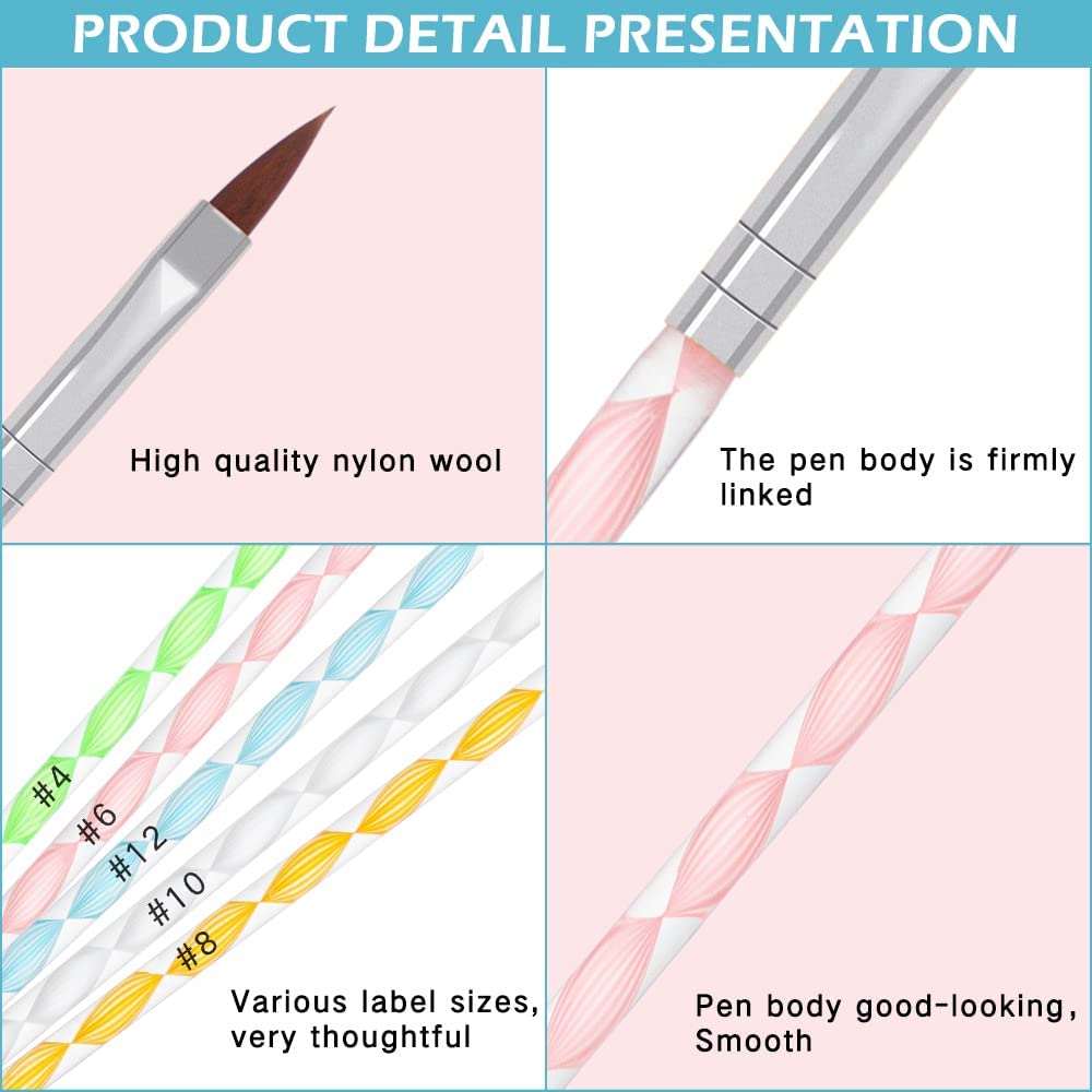 NAILWIND Acrylic Nail Art Brushes, 5 pcs Double Ended Nail Liner Brush Dotting Pen Point Drill Drawing Tools, nail Art Designs - Image 9