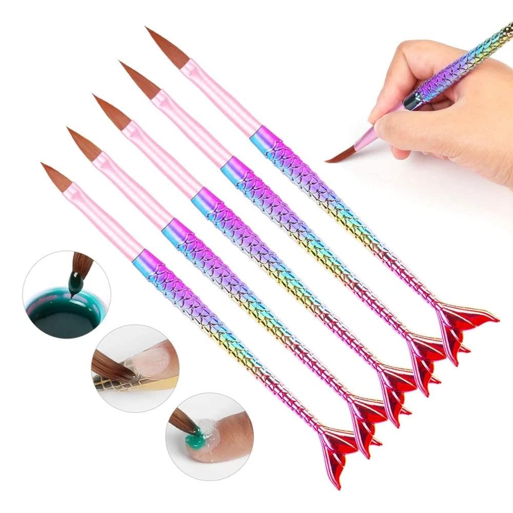 NAILWIND 5pcs Acrylic Nail Art Brush Set - Multicolor Nylon Round Heads - Plastic Handle - UV Gel Builder & DIY Tools - Image 9