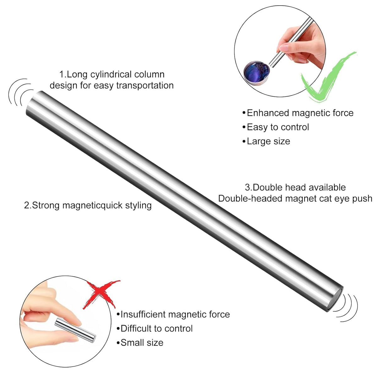 NAILWIND Cat Eye Magnet for Nails, 5.9inch Super Long Double-head Nail Polish Magnet Pens Magnet Stick 3D Magnetic Cat Eye Gel Polish Nail Art Tool, for Home DIY, Nail Art Magnet ,Nail Art Lovers, - Image 2