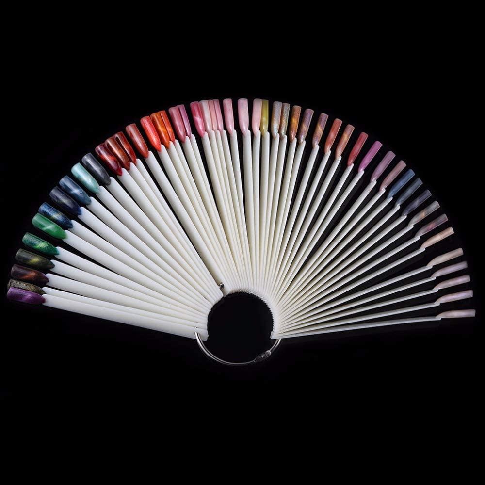 COSLUXE Fan-shaped Nail Art Tips Display Polish Board Display Practice Sticks Tool with Metal Screw Split Ring Holder (Natural, 50 Pcs set) - Image 7