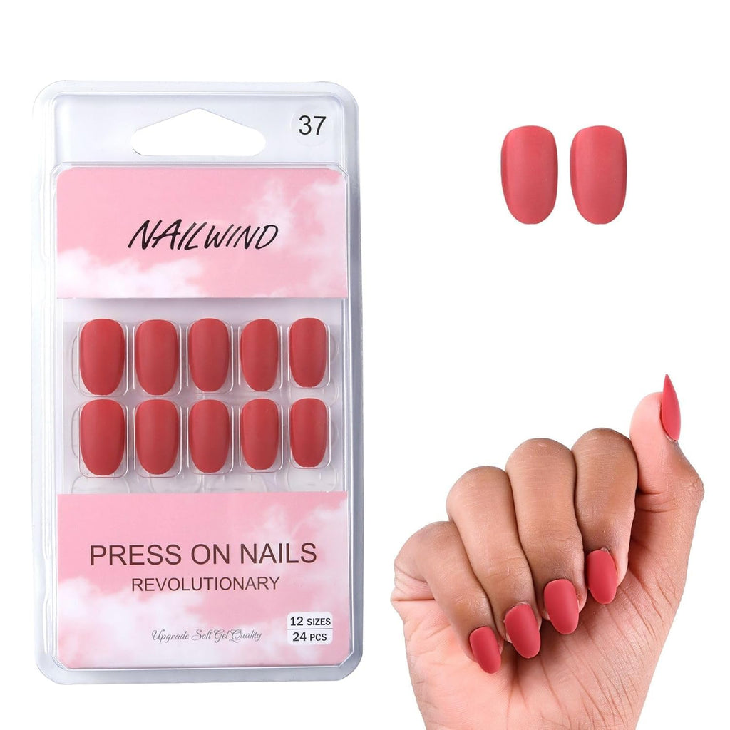 NAILWIND 24pcs Press on Nails | Matte Natural French Short False Nails | Acrylic Full Cover Nails | Natural Fake Nails Delicate & Comfortable for Women and Girls (V-37) - Image 2