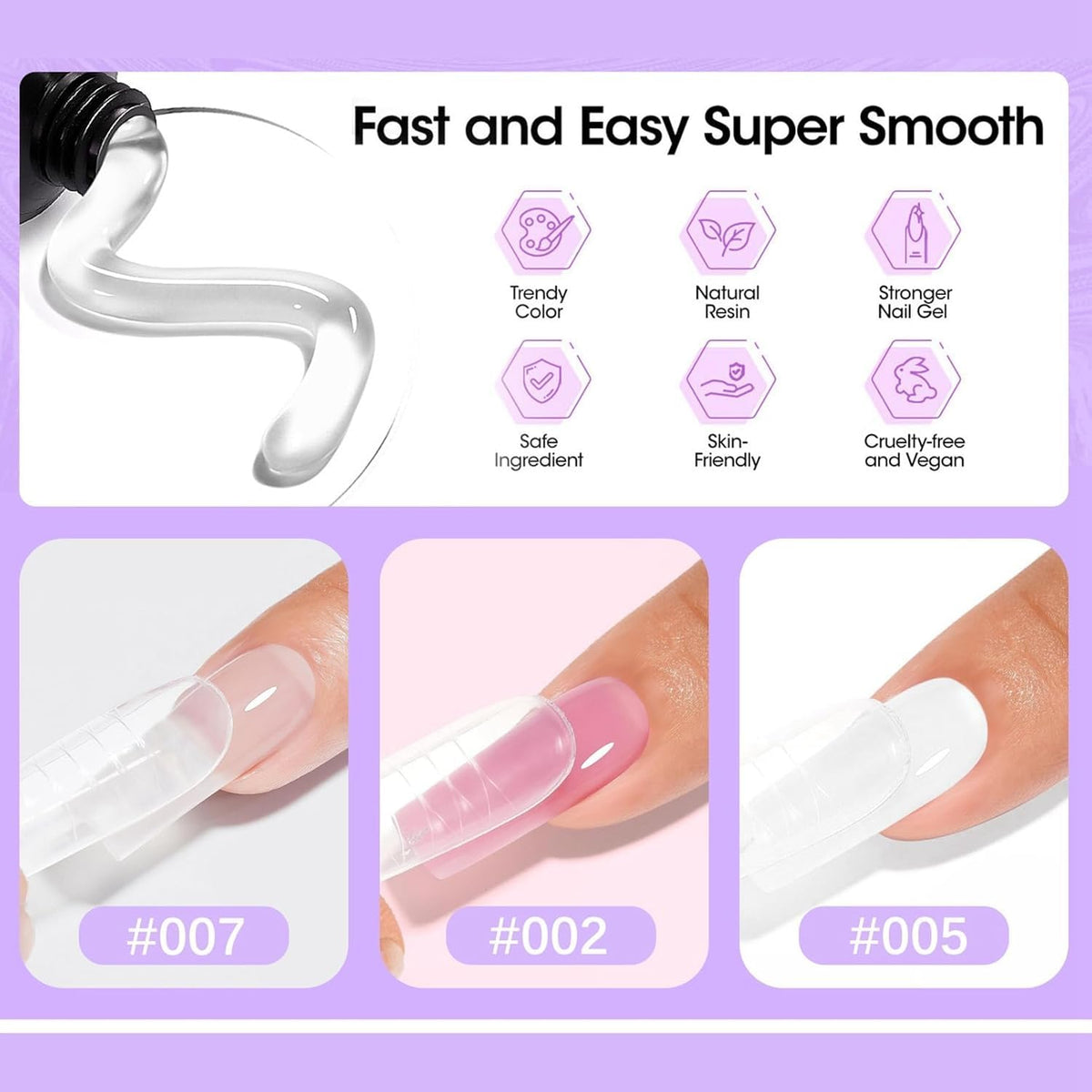 NAILWIND Poly Gel Nail extension kit - 3 Colors Clear, White, Pink, Builder Nails Gel Set with Nail Lamp, Nails' Extension Set With Slip Solution, Poly clips,for Women Girls - Image 4