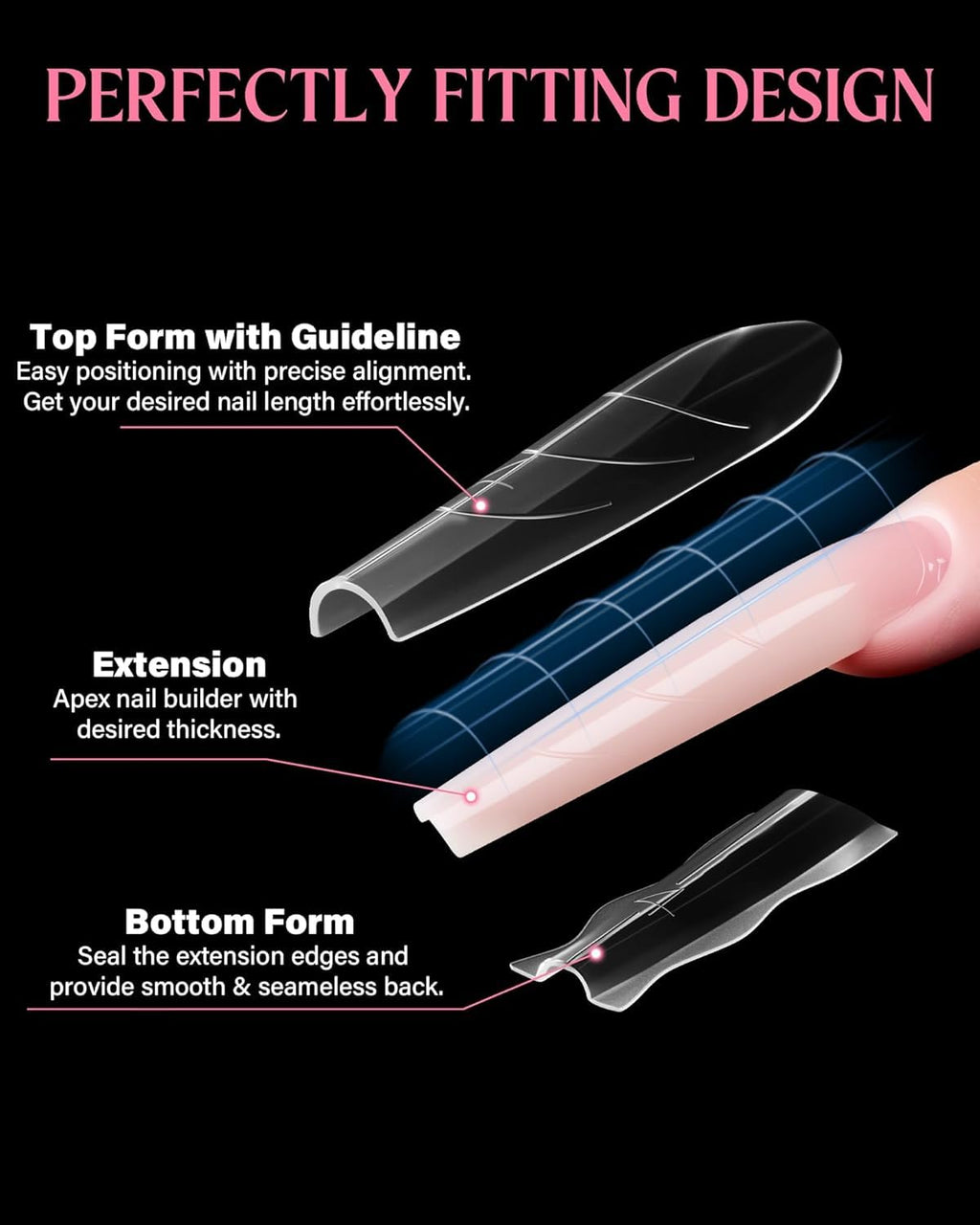 NAILWIND 180 PCS Sandwich Nail Dual Forms, Nail Extension Kit for Beginner & Professional, 15 Sizes /12pc Dual Form for Polygel and Builder Gel, Salon and Home DIY Nail Art Tools (2- F47S - F47X) - Image 5