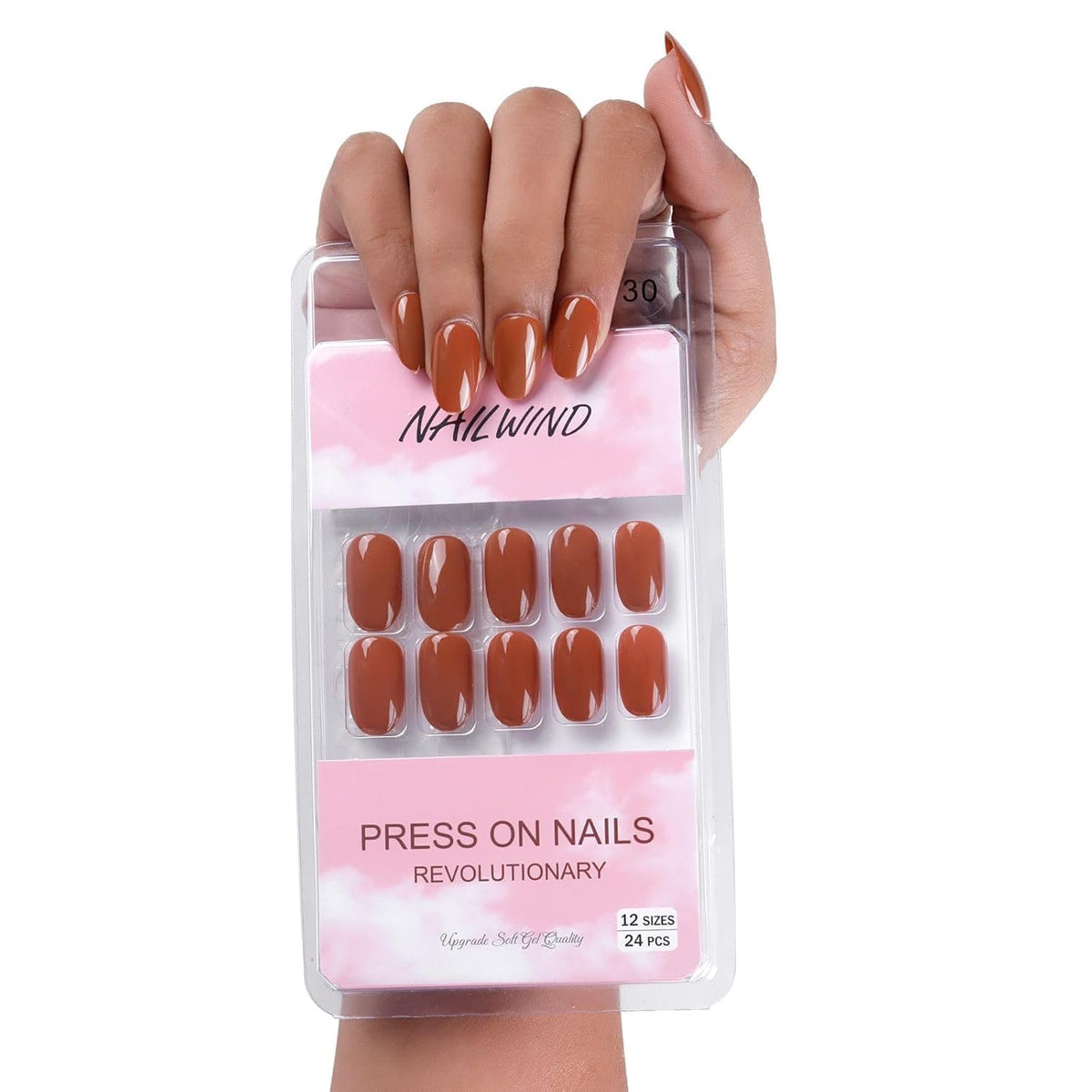 NAILWIND 24pcs Press on Nails | Natural French Short False Nails | Acrylic Full Cover Nails | Natural Fake Nails Delicate & Comfortable for Women and Girls (V-30)