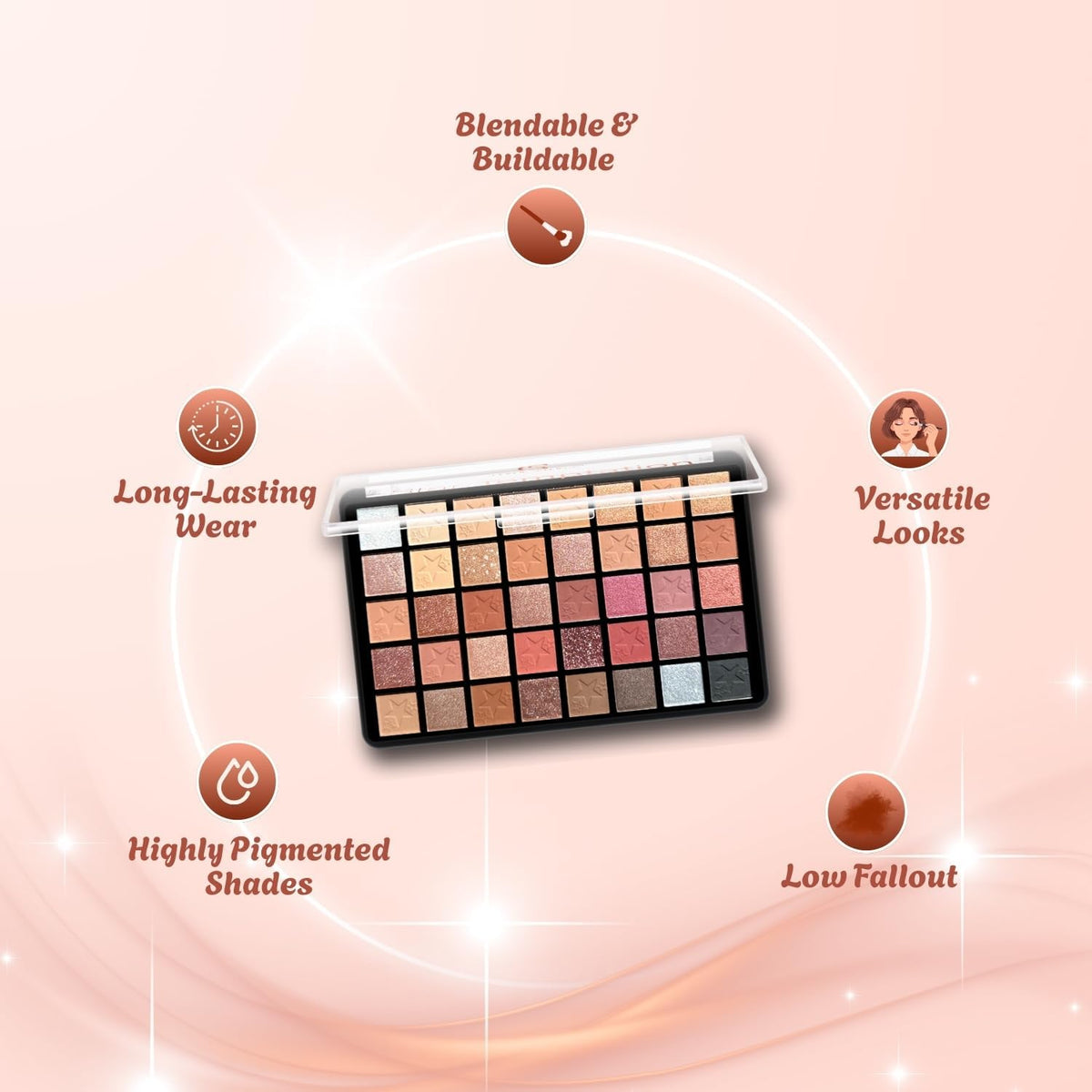 My Colors Star Temptation Eyeshadow Palette, Matte and Shimmer Finish, 48g, Highly Pigmented, Long-Lasting, Low Fallout, 40 Versatile Shades for All Skin Tones - Image 3