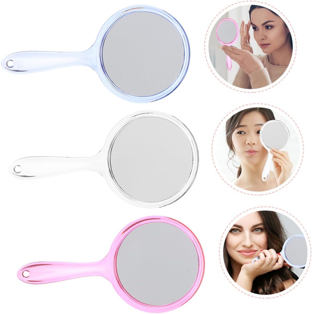 COSLUXE Double-Sided Handheld Mirror, 1X/3X Magnifying Mirror, Makeup Mirror with Handle Mirrors Rounded Shape (Multicoloured, Small) - Image 3