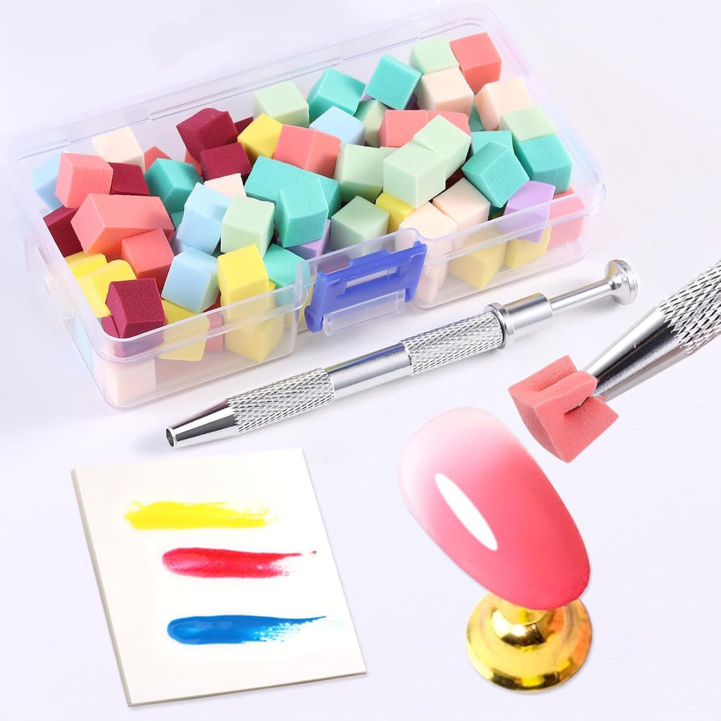 NAILWIND Nail Sponge 1 Metal Grabber with Mini Replaceable Nail Sponges Blocks for Ombre Nail Art, Stamping Tools Nail Art Tools Nail (180 Pcs) - Image 3