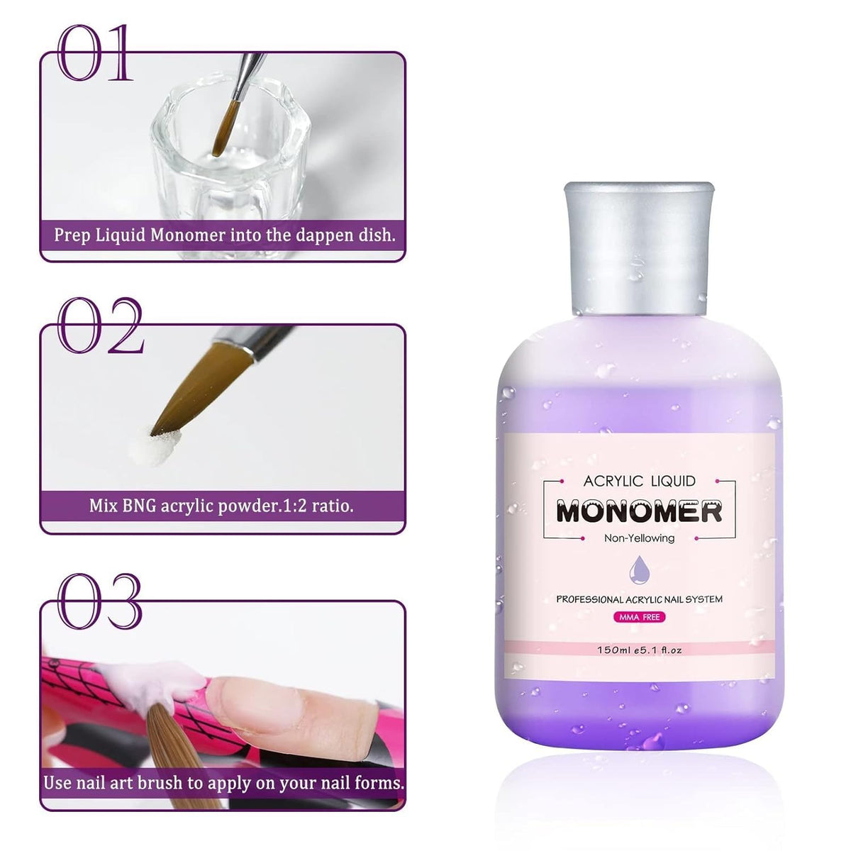 MY COLOR monomer for nails, Nail Acrylic System Q Monomer 150ml, for Nail Extension Salon - Image 3