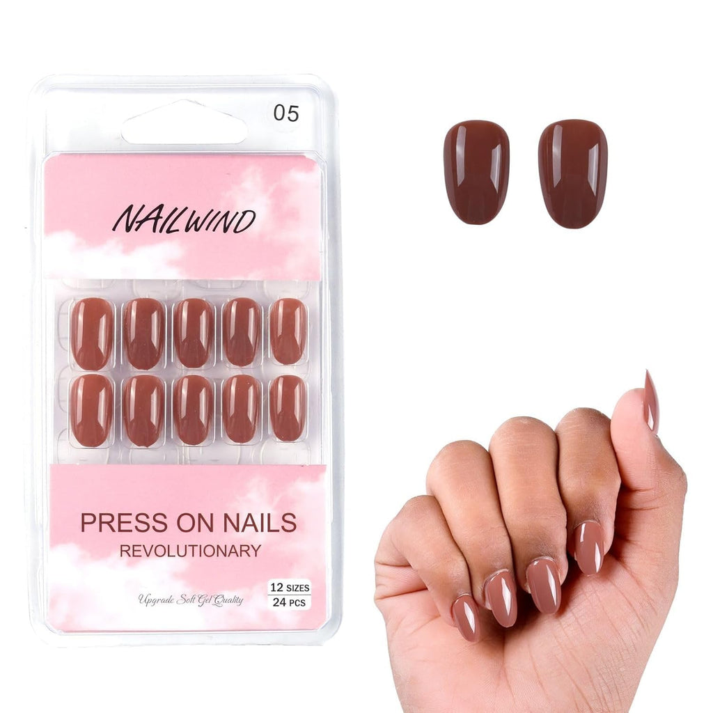NAILWIND 24pcs Press on nails | Natural Short False Nails | Acrylic Full Cover Nails | Natural Fake Nails Delicate & Comfortable for Women and Girls (V-05) - Image 2